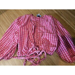 Draper James Eloquii Gingham Wrap Top Pink Plaid Womens Size 22